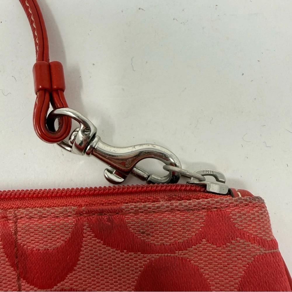 Coach Y2K Signature C Red Logo Canvas Wristlet with Red Leather Trim